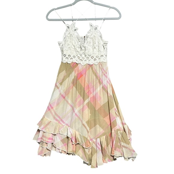 Free People FP One Dress Womens Small Fairy Multicolor Lace Boho Ruffle Hem - Picture 1 of 14